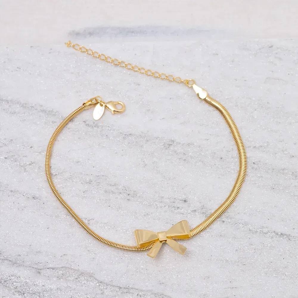 PULSEIRA FIO ALEMÃO COM LAÇO BANHO OURO 18K