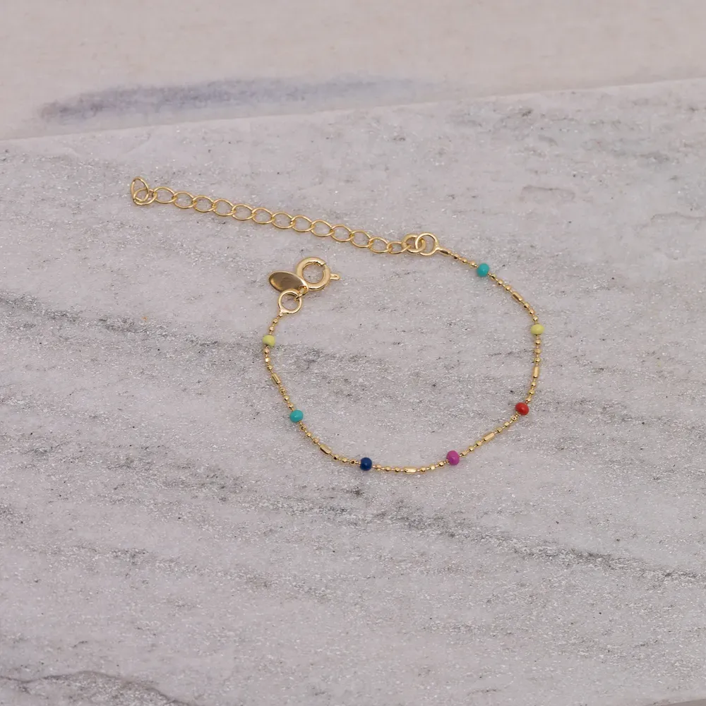 PULSEIRA INFANTIL BOLINHAS COLORIDAS BANHO OURO 18K