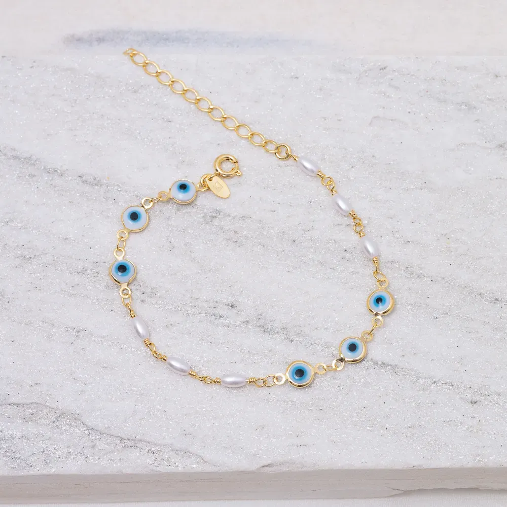 PULSEIRA OLHO GREGO COM PÉROLA BANHO OURO 18K