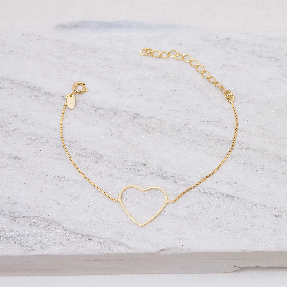 PULSEIRA VENEZIANA COM CORAÇÃO LISO BANHO OURO 18K