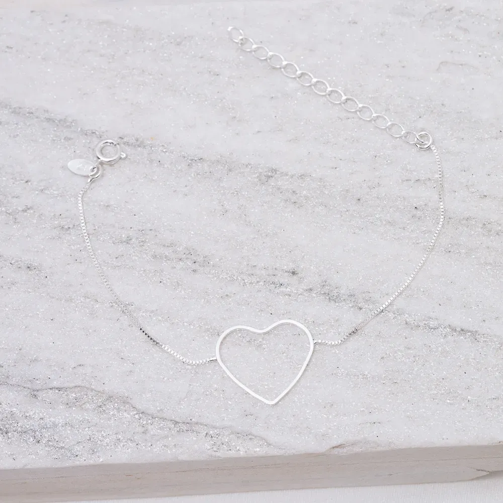 PULSEIRA VENEZIANA COM CORAÇÃO LISO BANHO PRATA