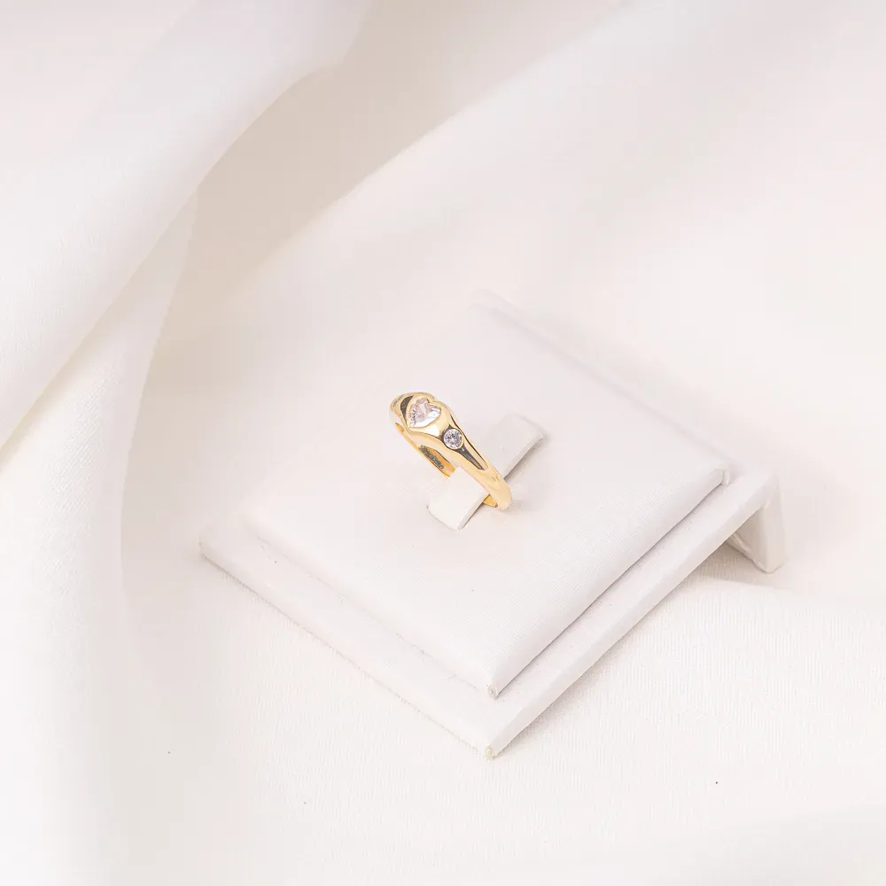 ANEL CORAÇÃO COM ZIRCÔNIA CRISTAL BANHO OURO 18K