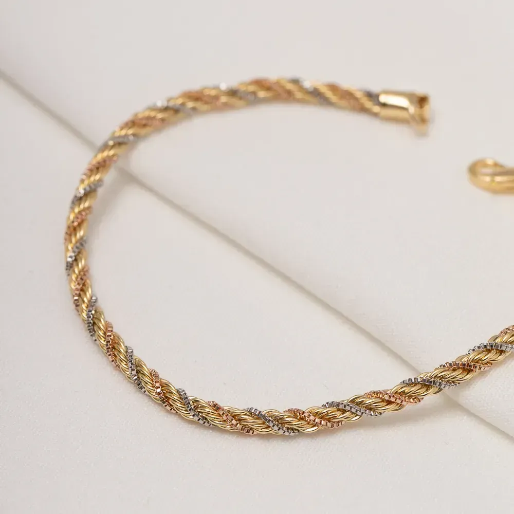 PULSEIRA CABO DE AÇO 2MM TRÊS BANHOS OURO 18K, PRATA E ROSÉ