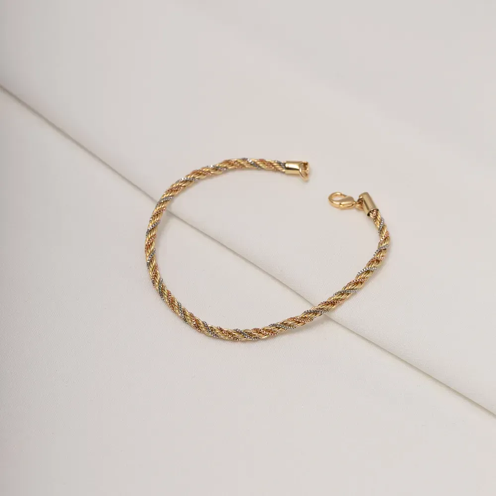 PULSEIRA CABO DE AÇO 2MM TRÊS BANHOS OURO 18K, PRATA E ROSÉ