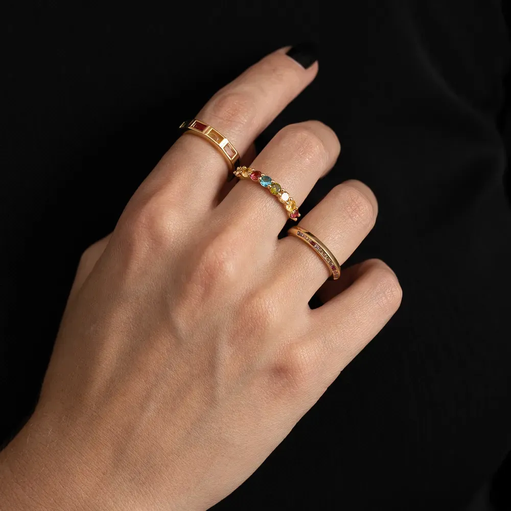 ANEL QUADRADOS COLORIDOS BANHO OURO 18K