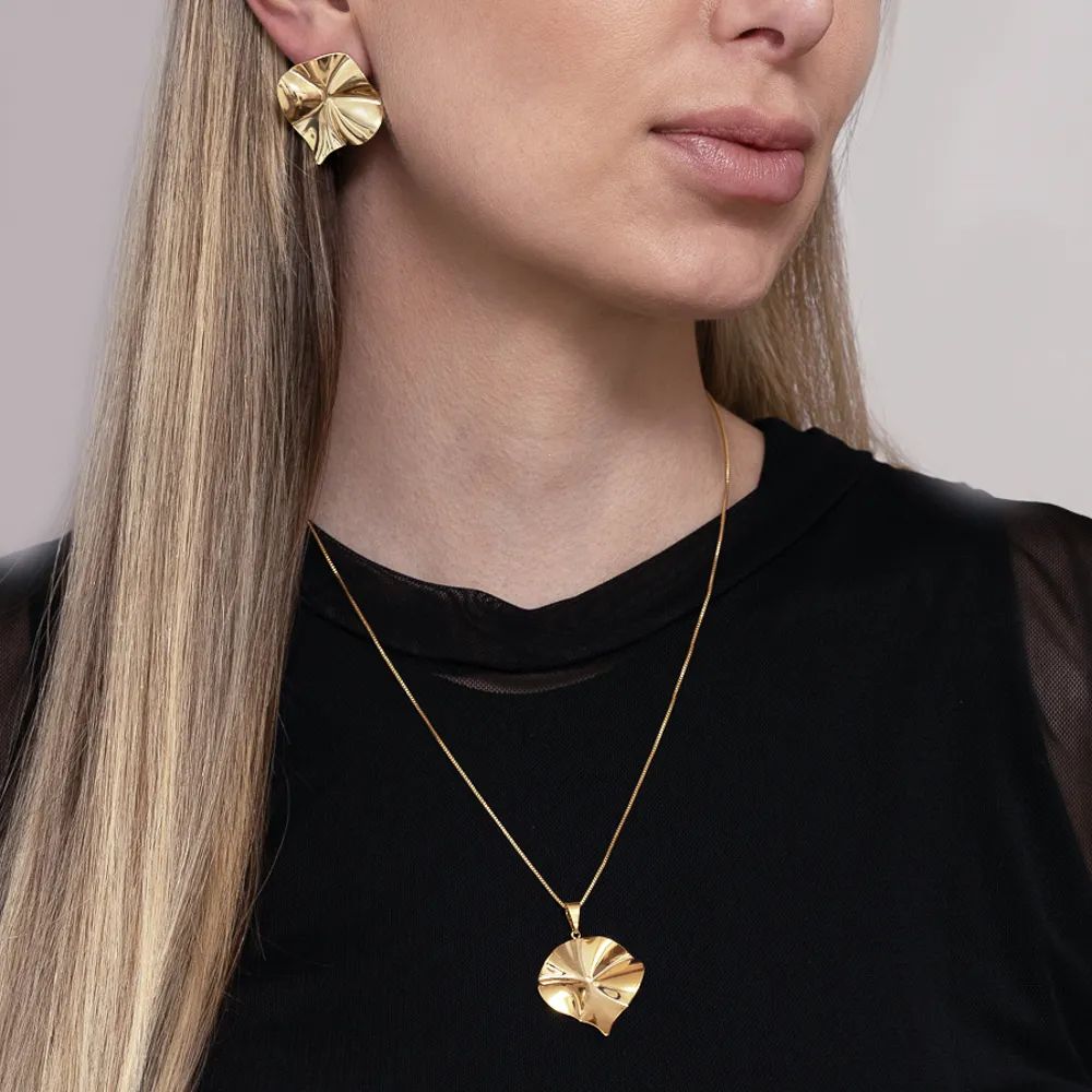 CONJUNTO ORGÂNICO CORAÇÃO BANHO OURO 18K