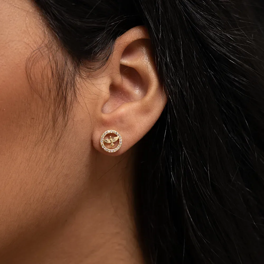 CONJUNTO ESPÍRITO SANTO CRAVEJADO COM ZIRCÔNIAS BANHO OURO 18K