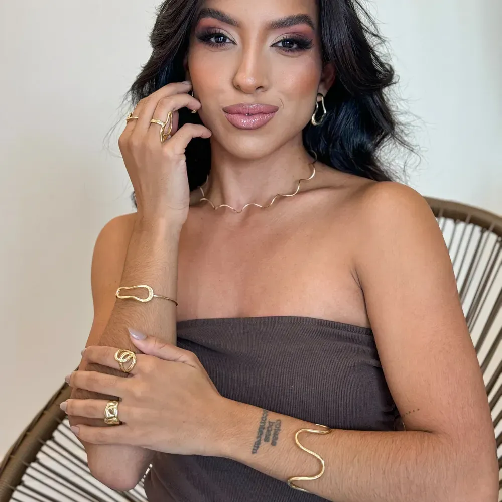 BRACELETE ORGÂNICO TRABALHADO VAZADO BANHO OURO 18K