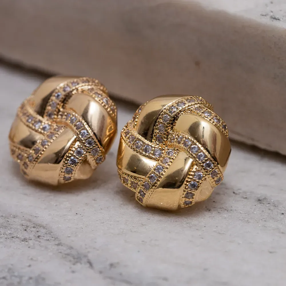 CONJUNTO BRINCO E ANEL COM ZIRCÔNIAS BANHO OURO 18K