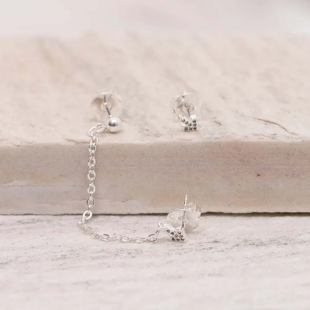 BRINCO EAR CUFF SETA COM CORRENTE BANHO PRATA