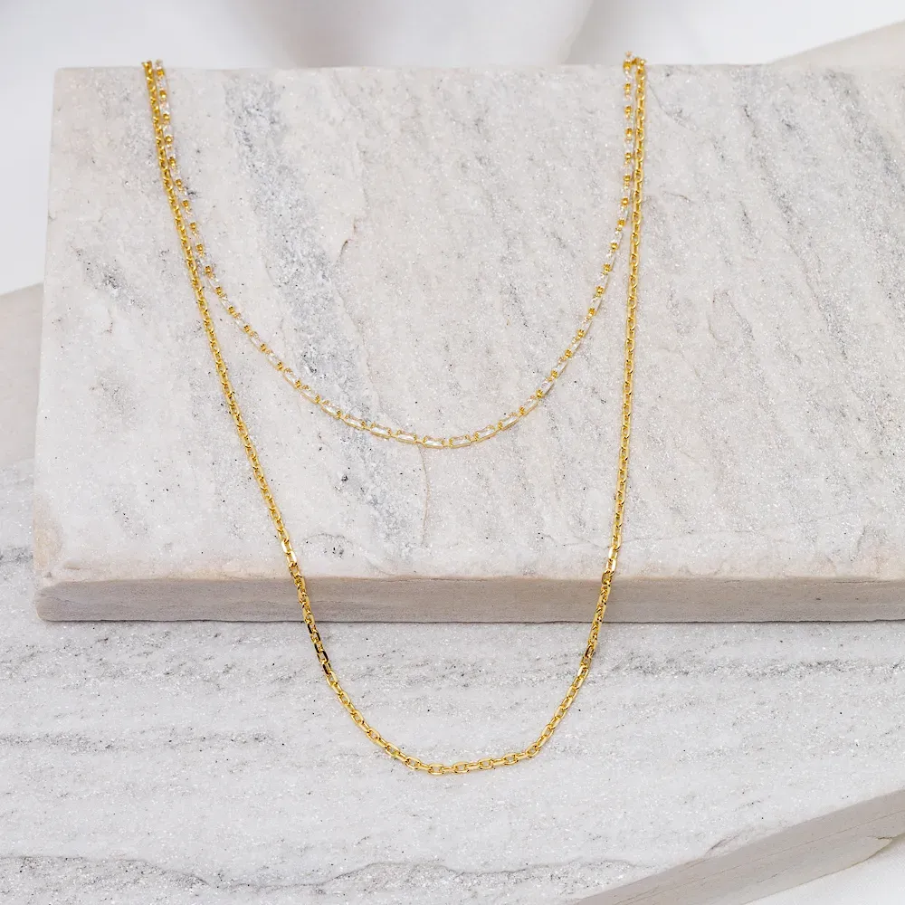 COLAR DUPLO COM ZIRCÔNIAS CRISTAIS BANHO OURO 18K