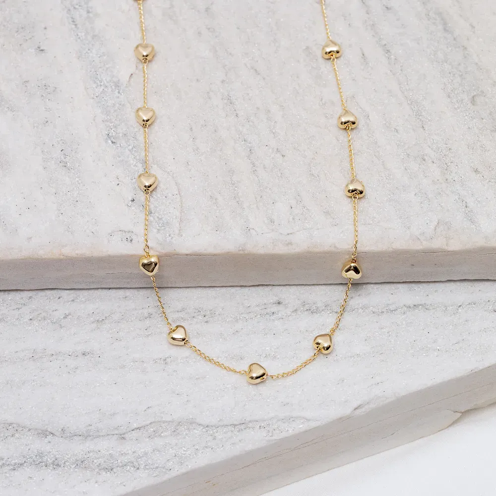 COLAR LONGO CORAÇÃO ABAULADO BANHO OURO 18K