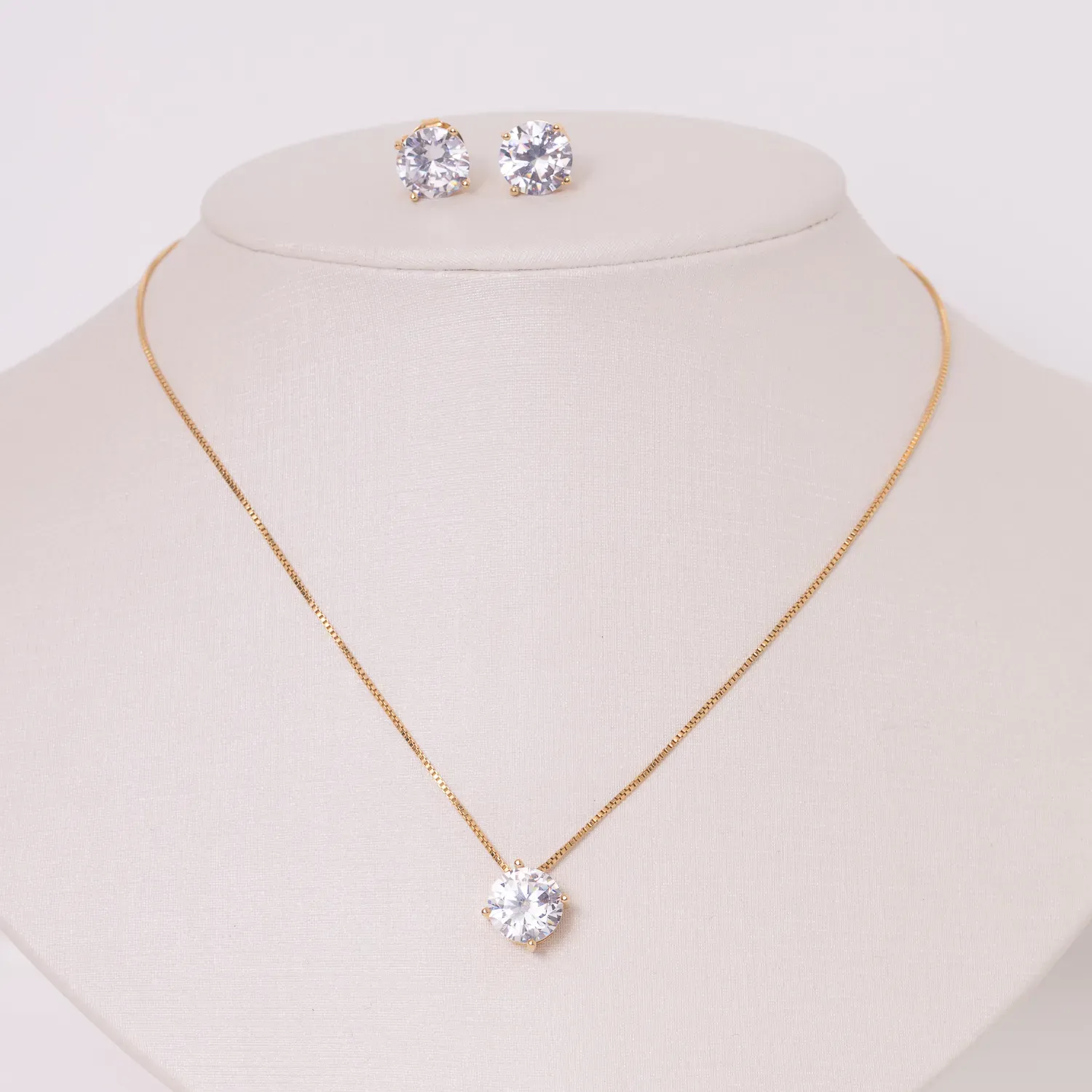 CONJUNTO PONTO DE LUZ COM PEDRA ZIRCÔNIA CRISTAL BANHO OURO 18K