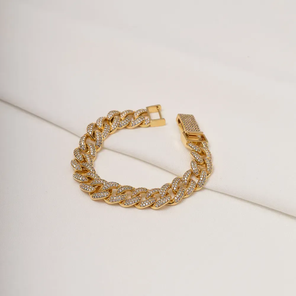 PULSEIRA GROSSA CRAVEJADA COM ZIRCÔNIAS BANHO OURO 18K