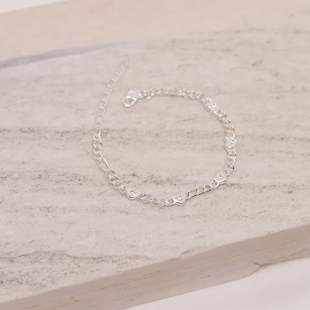 PULSEIRA GRUMET COM CORAÇÃO E ZIRCÔNIA BANHO PRATA