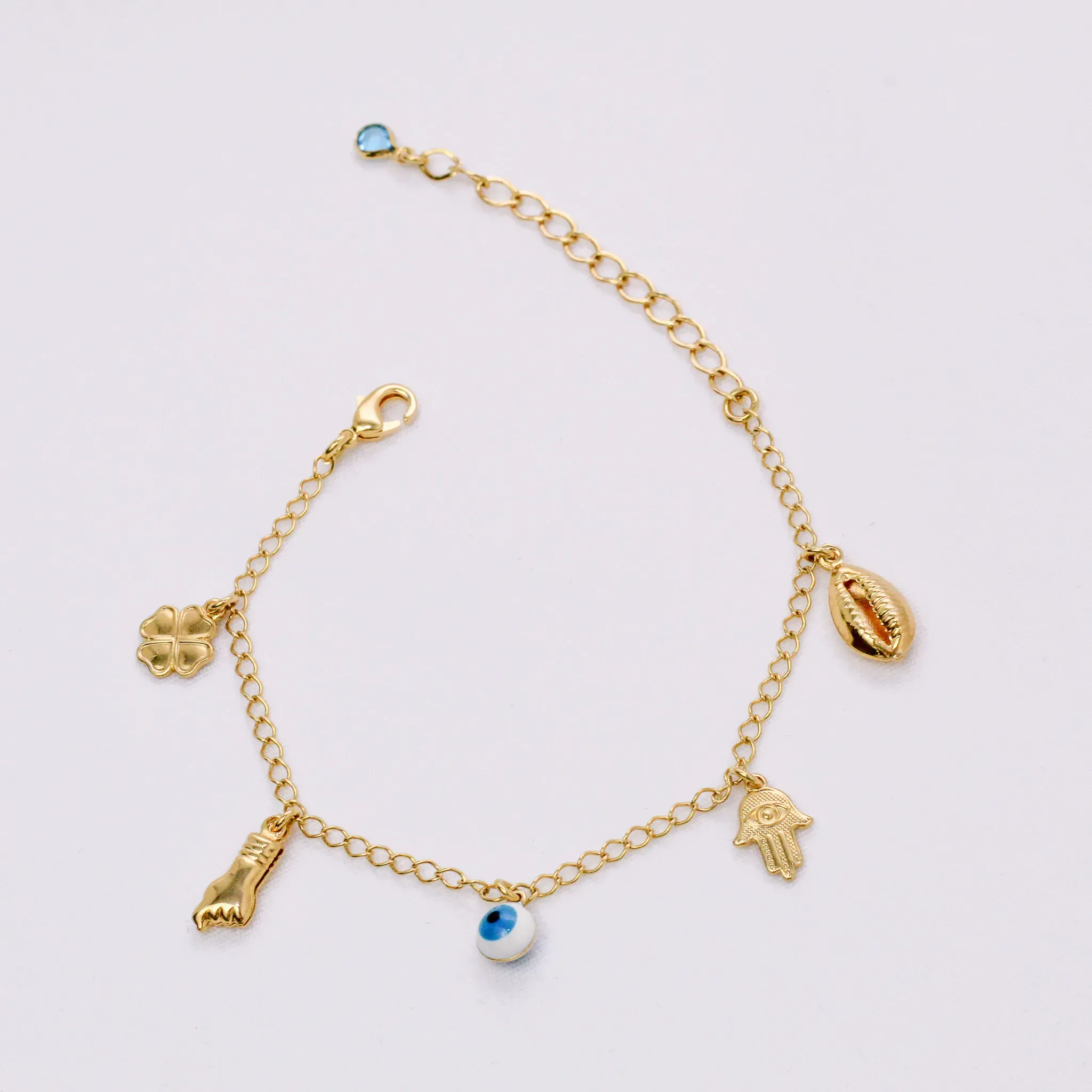 PULSEIRA TREVINHO DA SORTE E OLHO GREGO BANHO OURO 18K