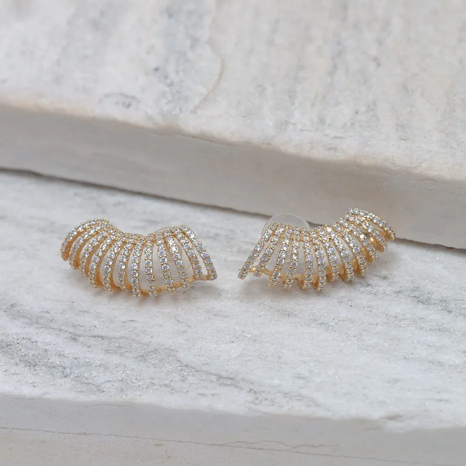 BRINCO EAR CUFF COM ZIRCÔNIAS CRISTAIS BANHO OURO 18K