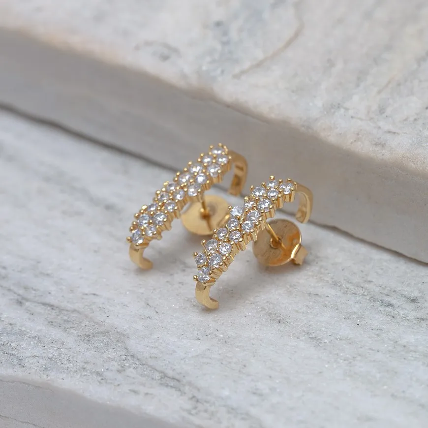 BRINCO EAR CUFF ANA CRAVEJADO COM ZIRCÔNIAS CRISTAIS BANHO OURO 18K