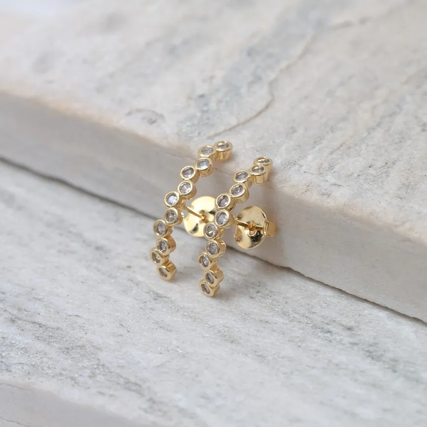 BRINCO EAR CUFF COM ZIRCÔNIAS CRISTAIS BANHO OURO 18K