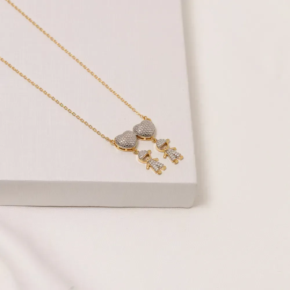 COLAR FILHOS DOIS MENINOS COM CANETA BANHO OURO 18K