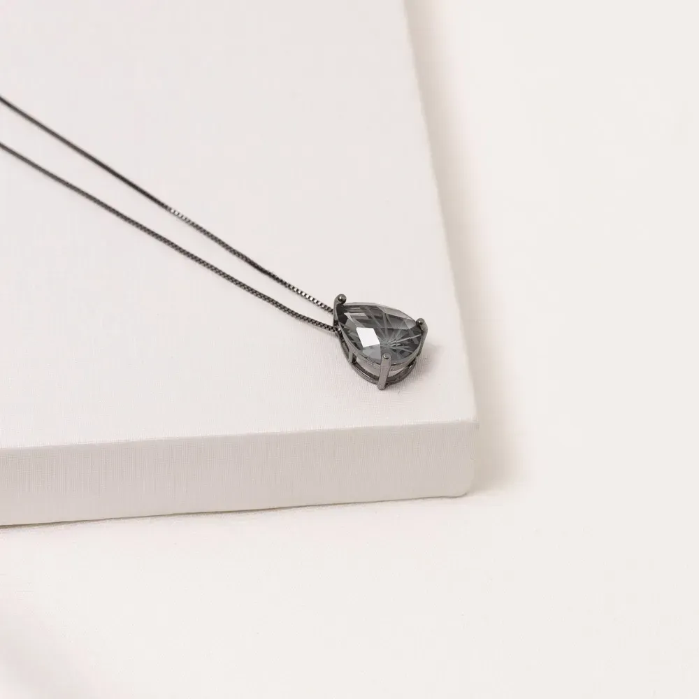 COLAR PINGENTE GOTA COR PRETO M BANHO RÓDIO NEGRO
