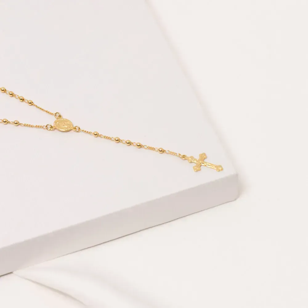 COLAR TERÇO JESUS NA CRUZ BANHO OURO 18K