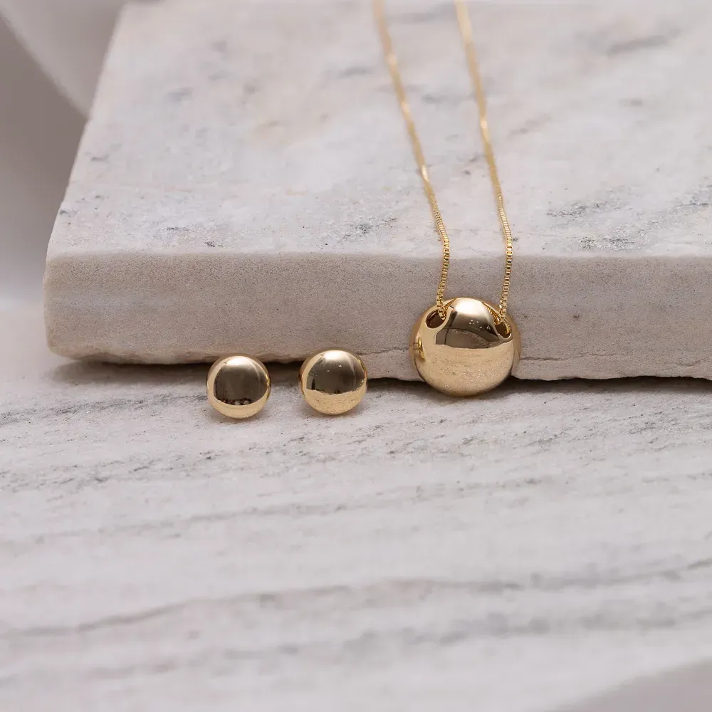 CONJUNTO MEIA BOLA LISA BANHO OURO 18K