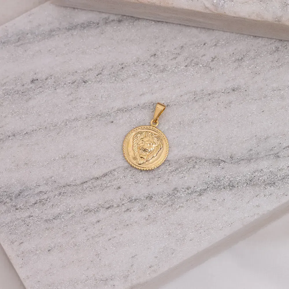 PINGENTE MEDALHA LEÃO BANHO OURO 18K