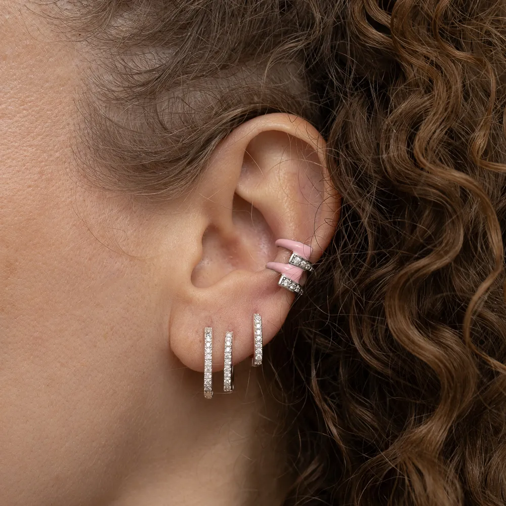 BRINCO PIERCING FAKE ESMALTADO COR ROSA CLARO BANHO RÓDIO BRANCO