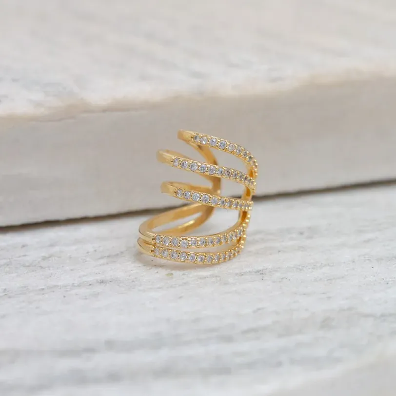 BRINCO FAKE FILEIRAS CRAVEJADAS COM ZIRCÔNAS CRISTAIS BANHO OURO 18K