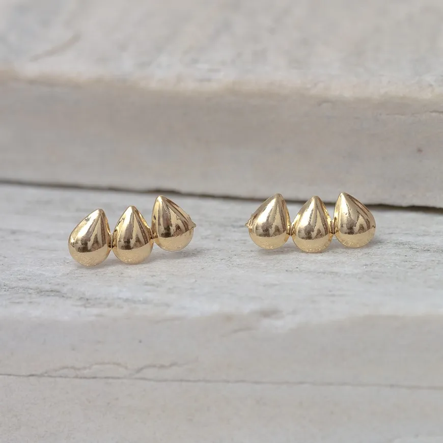 BRINCO EAR CUFF TRÊS GOTINHAS LISAS BANHO OURO 18K