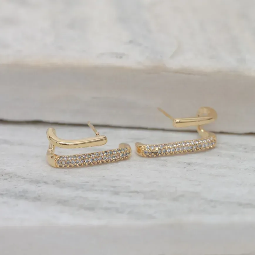 BRINCO EAR CUFF DUPLO LISO E CRAVEJADO COM ZIRCÔNIAS BANHO OURO 18K
