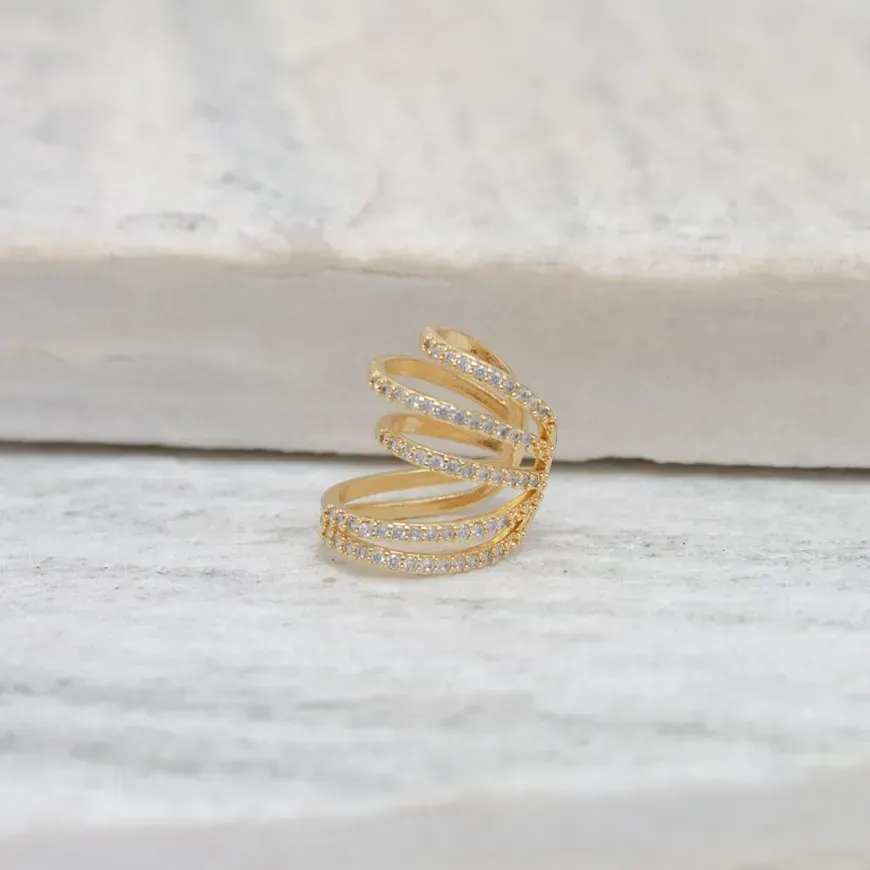 BRINCO FAKE FILEIRAS CRAVEJADAS COM ZIRCÔNAS CRISTAIS BANHO OURO 18K