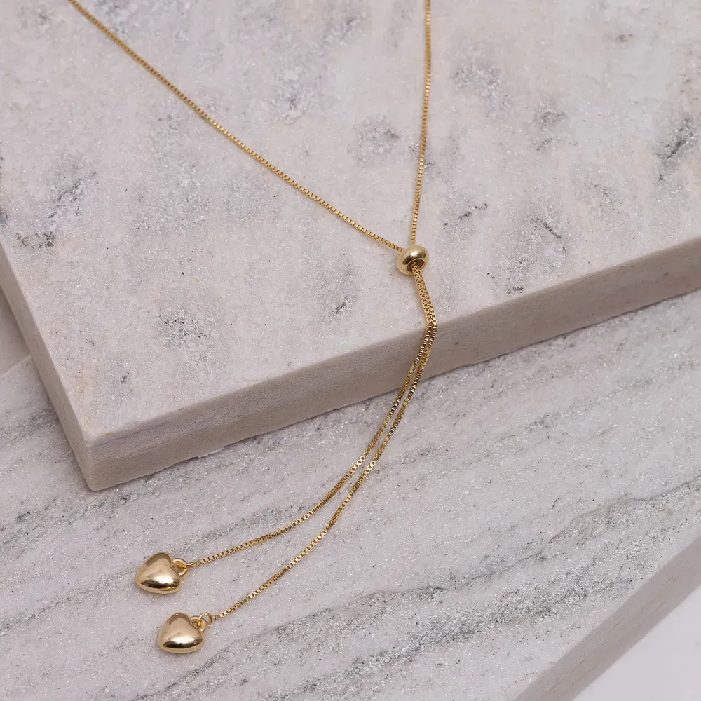 COLAR GRAVATA COM CORAÇÕES BANHO OURO 18K