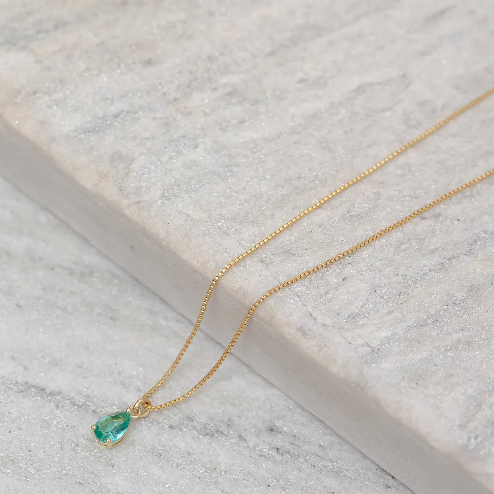 COLAR PONTO DE LUZ GOTINHA VERDE TIFFANY BANHO OURO 18K