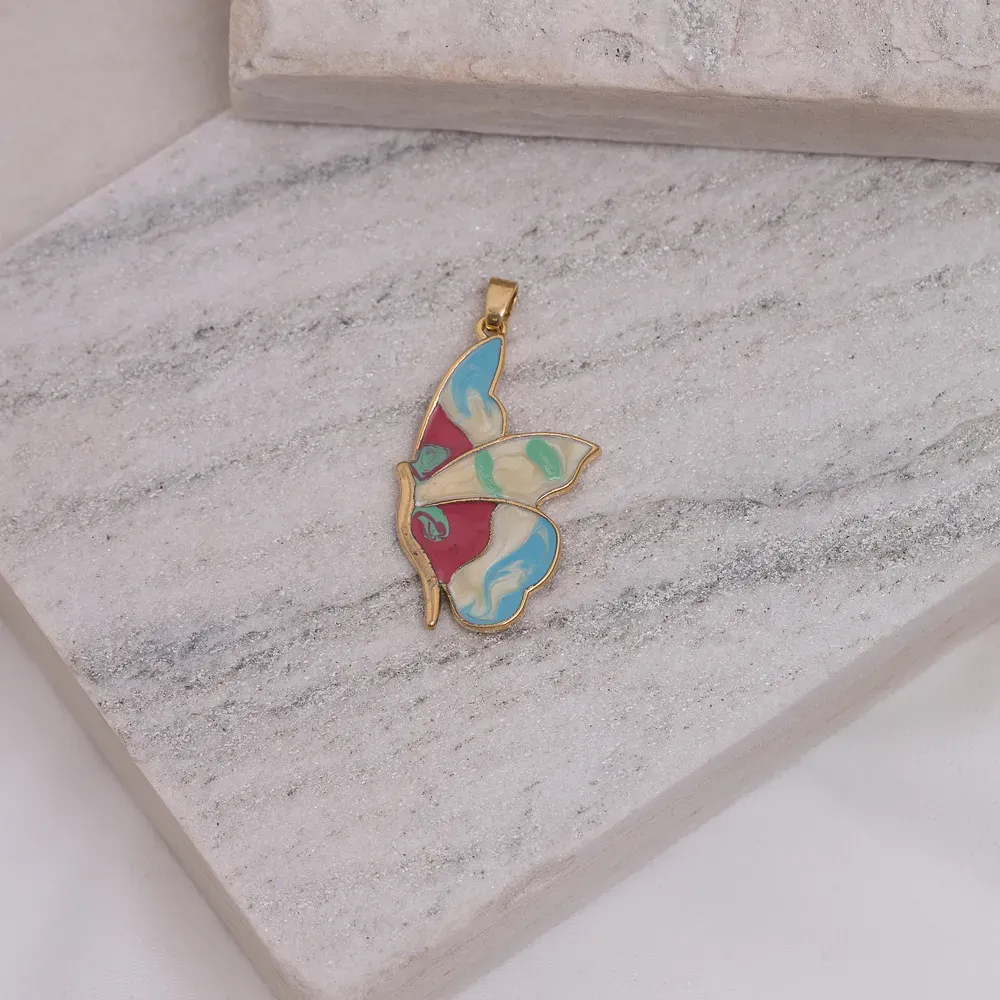 PINGENTE BORBOLETA ESMALTADA COLORIDA BANHO OURO 18K