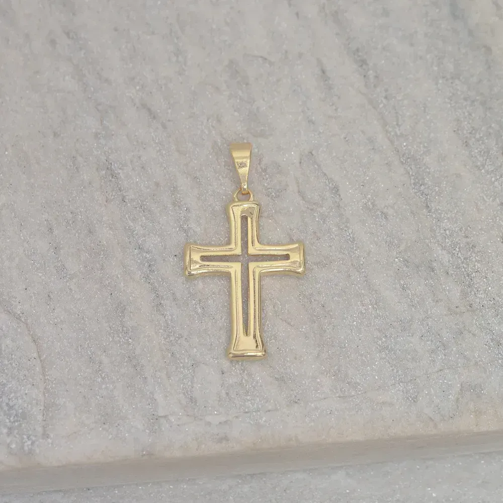PINGENTE CRUZ MASCULINO BANHO OURO 18K