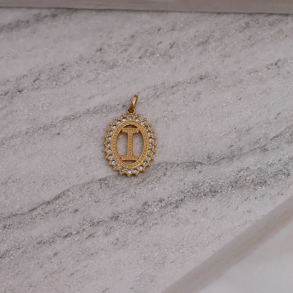 PINGENTE LETRA I COM ZIRCÔNIA BANHO OURO 18K
