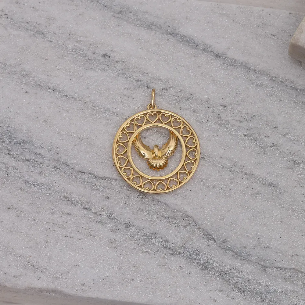 PINGENTE MEDALHA GRANDE ESPÍRITO SANTO BANHO OURO 18K