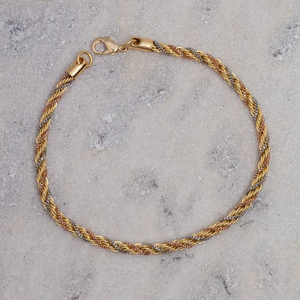 PULSEIRA CABO DE AÇO 2MM TRÊS BANHOS OURO 18K, PRATA E ROSÉ