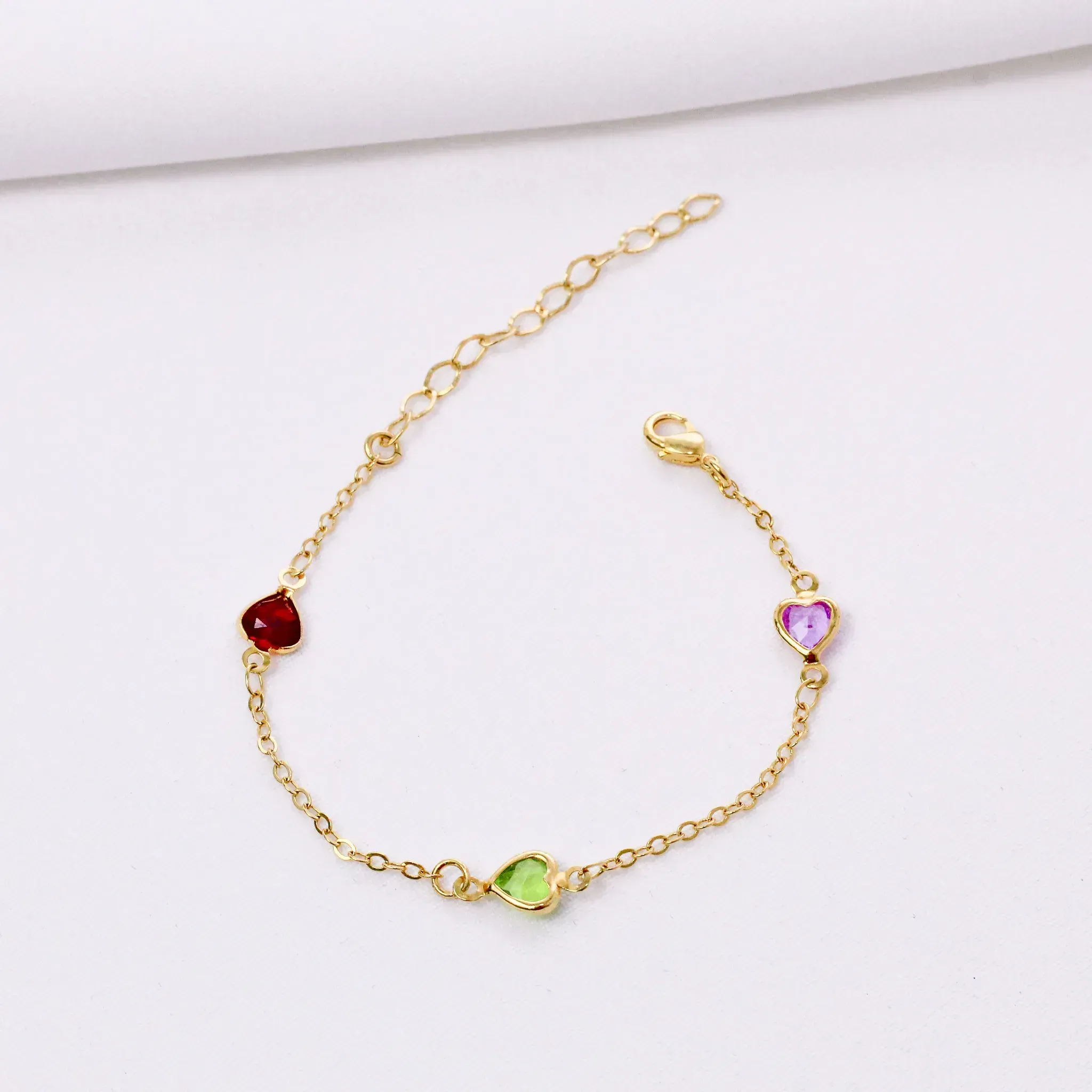 PULSEIRA CORAÇÃO COM PEDRAS COLORIDAS BANHO OURO 18K