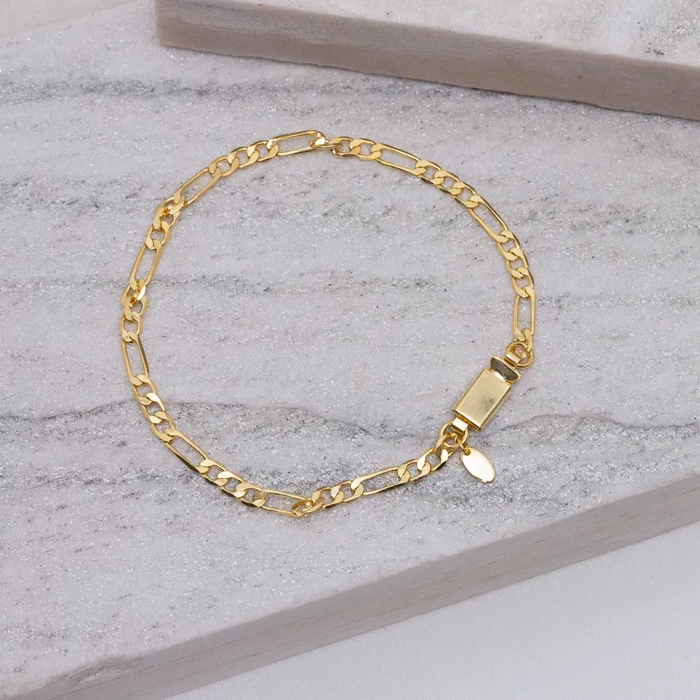 PULSEIRA MASCULINA TRÊS ELOS BANHO OURO 18K