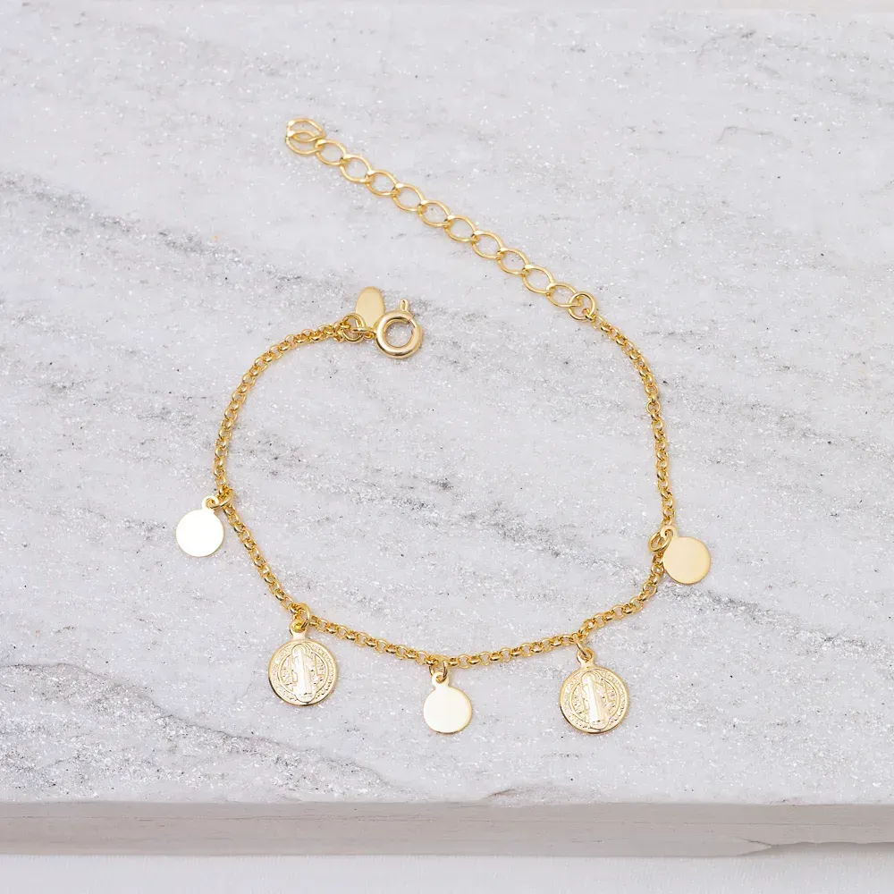 PULSEIRA MEDALHAS SÃO BENTO P BANHO OURO 18K
