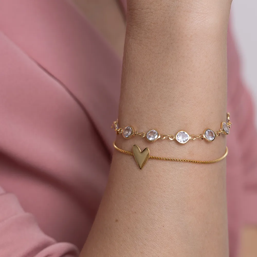 PULSEIRA VENEZIANA COM CORAÇÃO LISO BANHO OURO 18K
