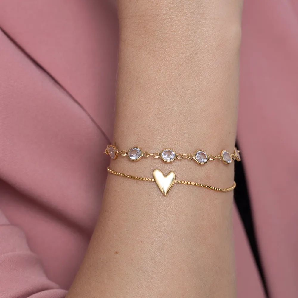PULSEIRA VENEZIANA COM CORAÇÃO LISO BANHO OURO 18K