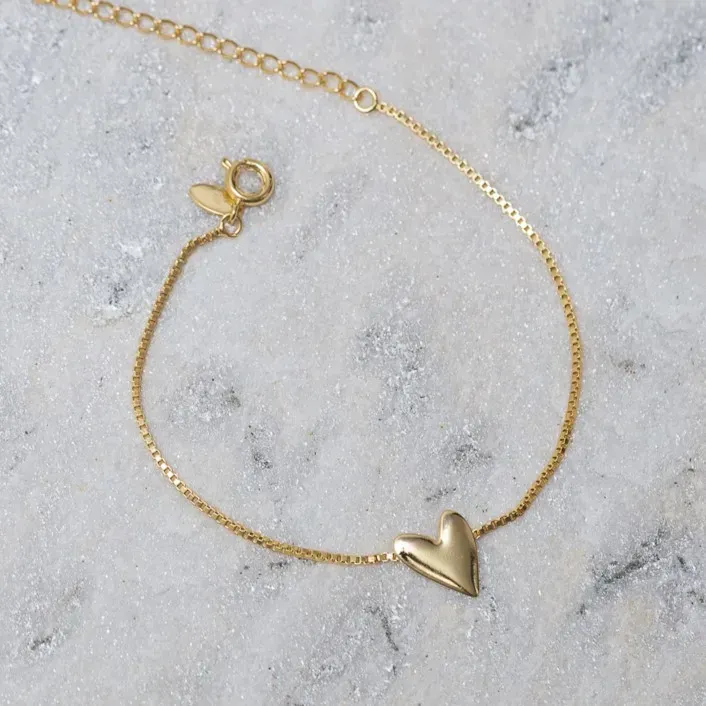 PULSEIRA VENEZIANA COM CORAÇÃO LISO BANHO OURO 18K