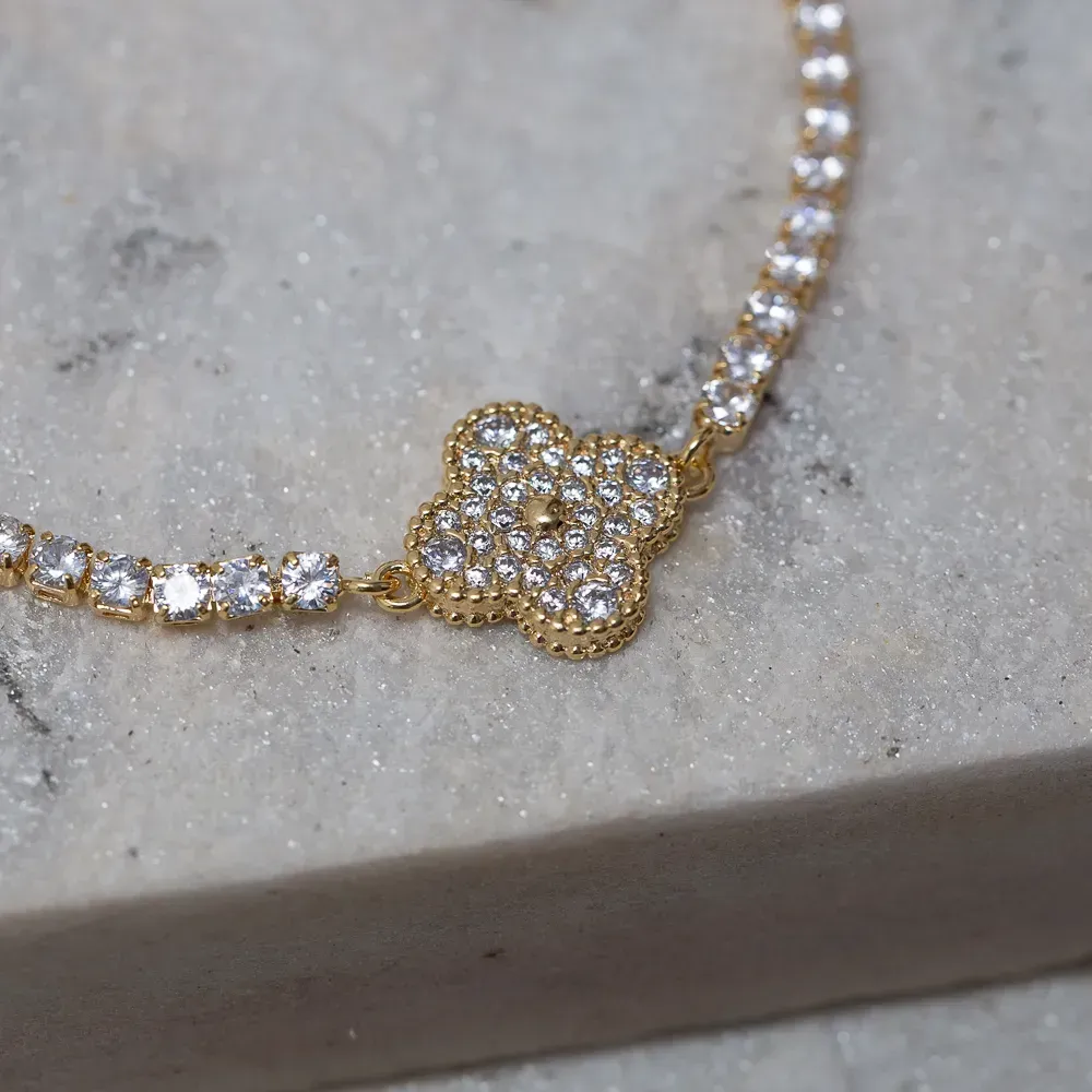 PULSEIRA VIRGINIA CRISTAL REGULÁVEL BANHO  OURO 18K