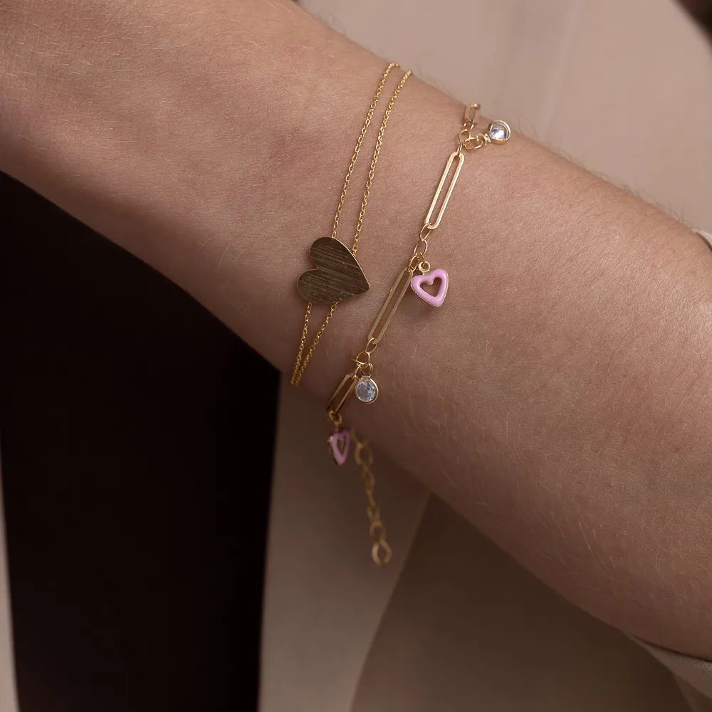 PULSEIRA DUPLA COM CORAÇÃO LISO BANHO OURO 18K