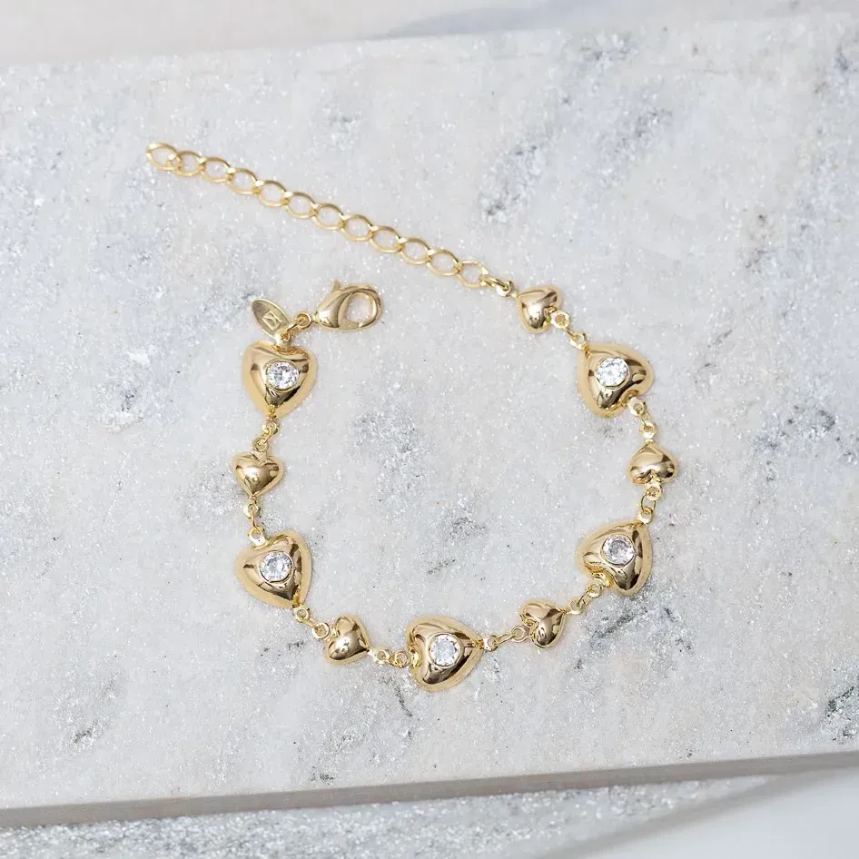 PULSEIRA CORAÇÕES COM ZIRCÔNIA CRISTAL BANHO OURO 18K