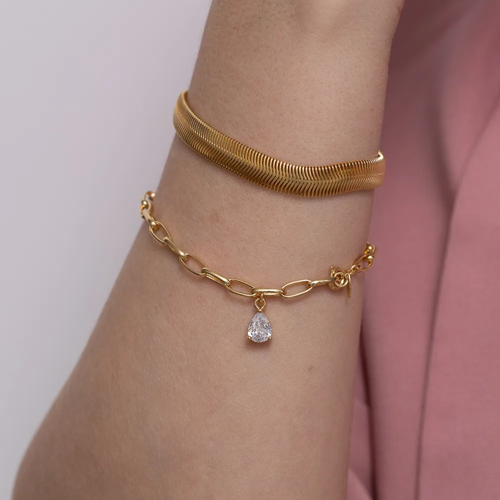 PULSEIRA ELOS CARTIER COM GOTA CRISTAL BANHO OURO 18K